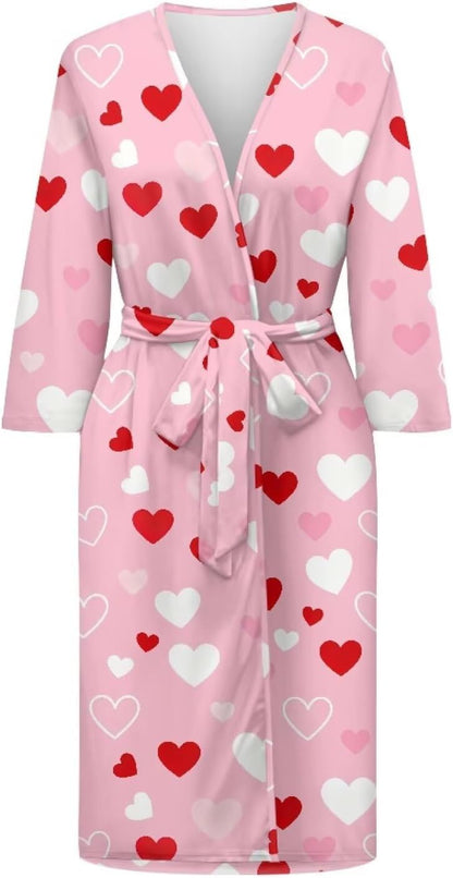 Womens Robe 3/4 Sleeves Bathrobe Lightweight Soft kimono Robes Casual Loungewear with Attached belt S-2XL