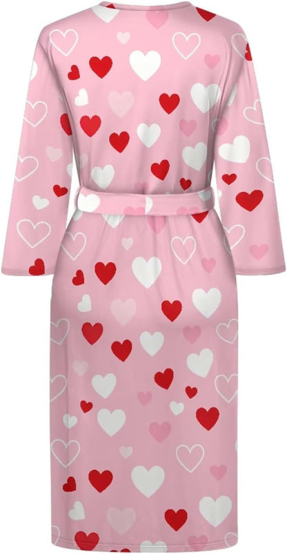 Womens Robe 3/4 Sleeves Bathrobe Lightweight Soft kimono Robes Casual Loungewear with Attached belt S-2XL