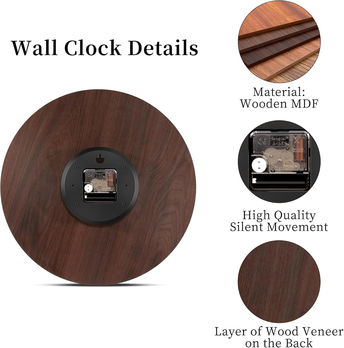 VIKMARI 14in Pink Wooden Wall Clock Roman Numerals Battery Operated Silent