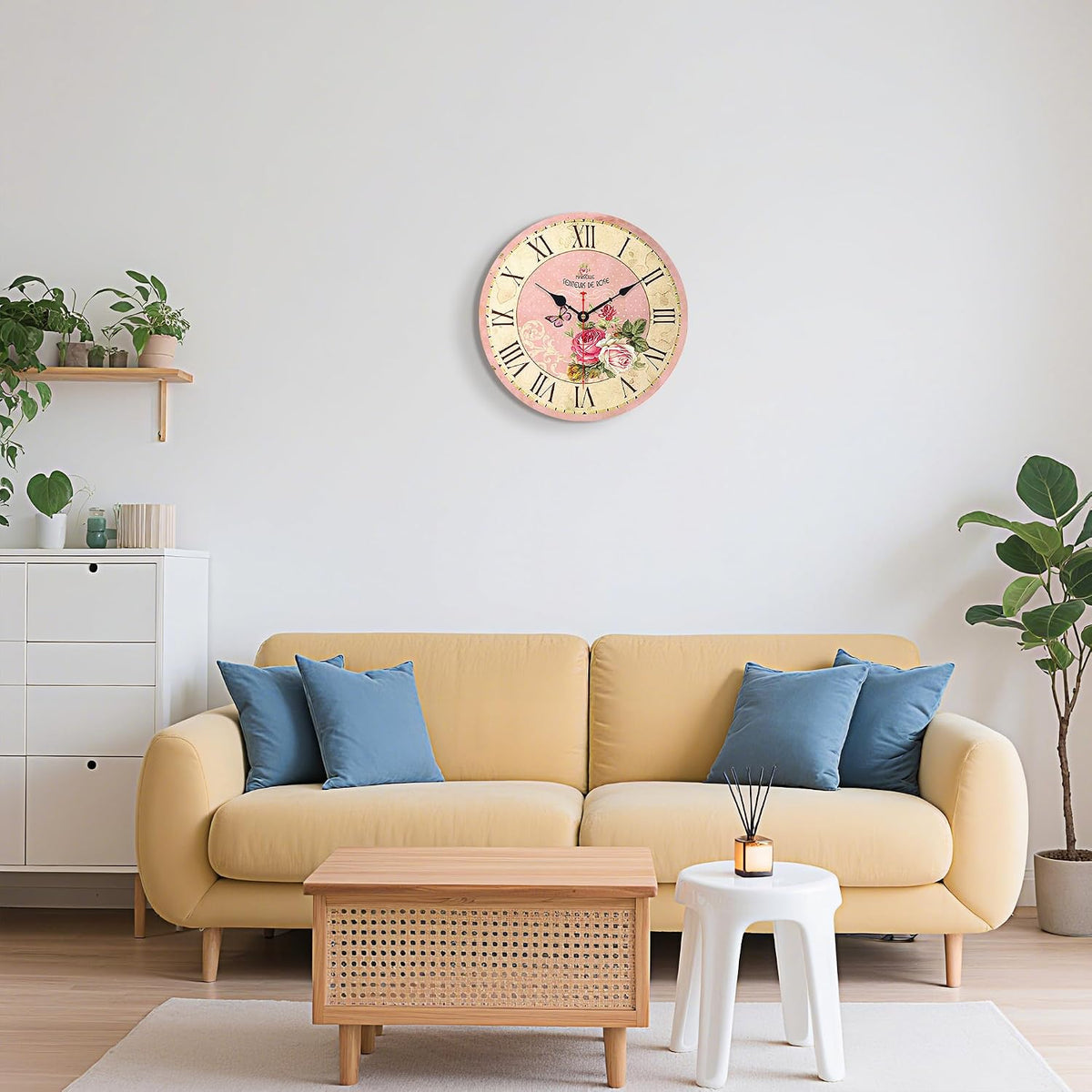 VIKMARI 14in Pink Wooden Wall Clock Roman Numerals Battery Operated Silent