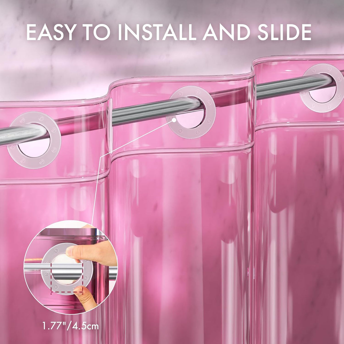 No Hook Shower Curtain and Liner 3-in-1, 8G Luxury Heavy Duty Clear Hot Pink No Hook Shower Curtain Liner, 72x75 Cute EVA Bathroom Weighted Plastic Shower Curtain with 3 Heavyweight Stones
