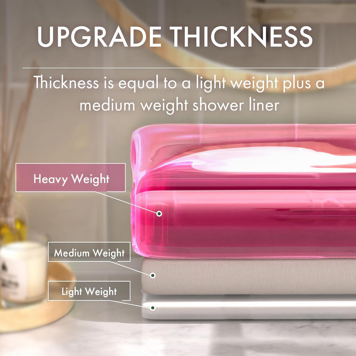 No Hook Shower Curtain and Liner 3-in-1, 8G Luxury Heavy Duty Clear Hot Pink No Hook Shower Curtain Liner, 72x75 Cute EVA Bathroom Weighted Plastic Shower Curtain with 3 Heavyweight Stones