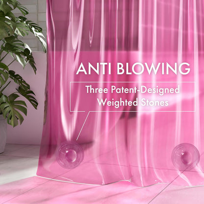 No Hook Shower Curtain and Liner 3-in-1, 8G Luxury Heavy Duty Clear Hot Pink No Hook Shower Curtain Liner, 72x75 Cute EVA Bathroom Weighted Plastic Shower Curtain with 3 Heavyweight Stones