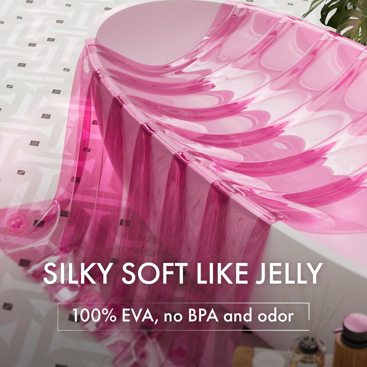 No Hook Shower Curtain and Liner 3-in-1, 8G Luxury Heavy Duty Clear Hot Pink No Hook Shower Curtain Liner, 72x75 Cute EVA Bathroom Weighted Plastic Shower Curtain with 3 Heavyweight Stones