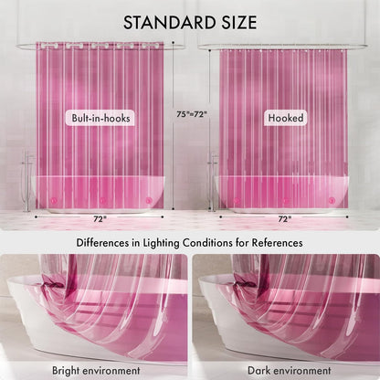 No Hook Shower Curtain and Liner 3-in-1, 8G Luxury Heavy Duty Clear Hot Pink No Hook Shower Curtain Liner, 72x75 Cute EVA Bathroom Weighted Plastic Shower Curtain with 3 Heavyweight Stones