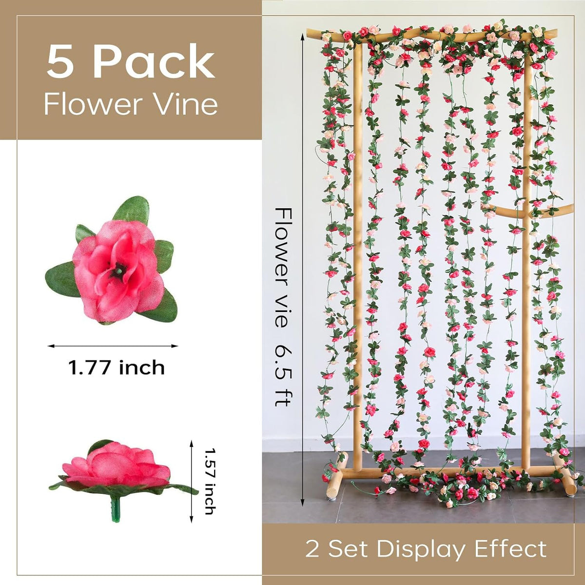 5Pcs 41FT Pink Flower Garland for Backdrop and Mothers Day Decor