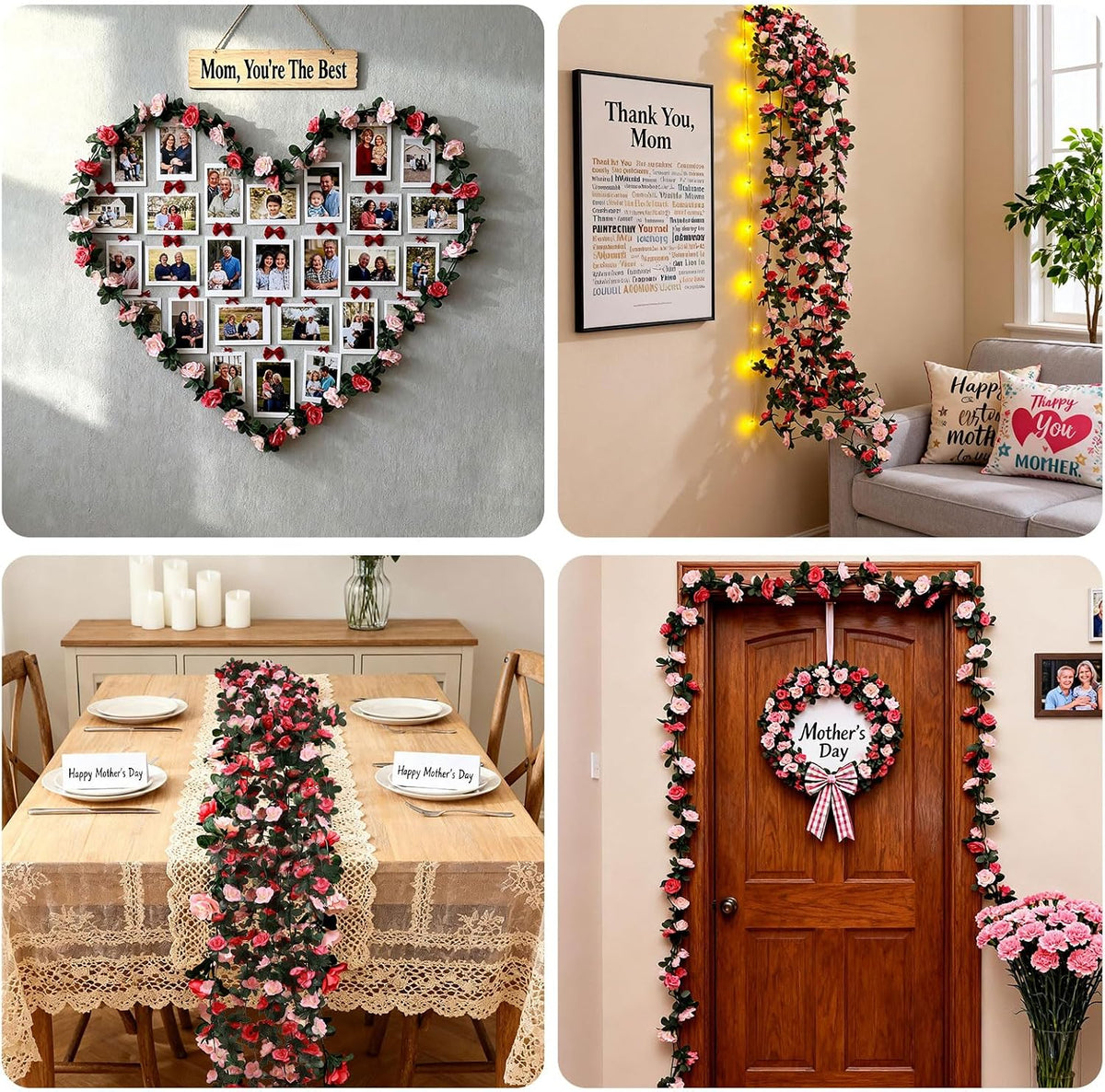 5Pcs 41FT Pink Flower Garland for Backdrop and Mothers Day Decor
