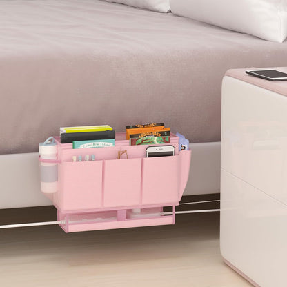 Bedside Caddy Organizer, Bed Caddy with 11 Pockets, Pink