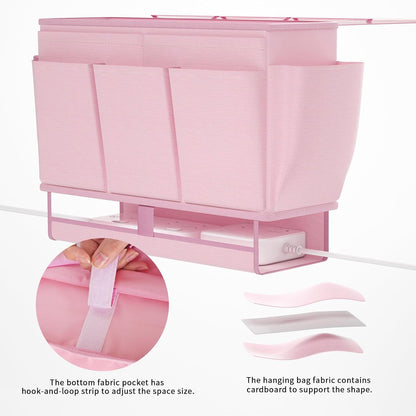 Bedside Caddy Organizer, Bed Caddy with 11 Pockets, Pink