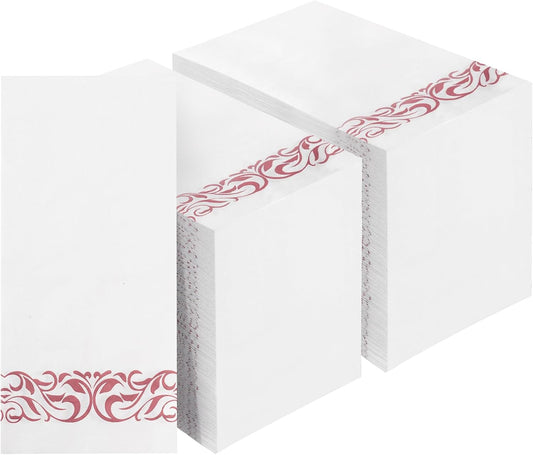 BESTVIP 200 Pack Disposable Paper Napkins,3-Ply Dinner Napkins with Rose Gold Trim for Guests, Bathroom Paper Hand Towels Soft and Absorbent, Perfect for Kitchen, Dinner, Party, Wedding or Event