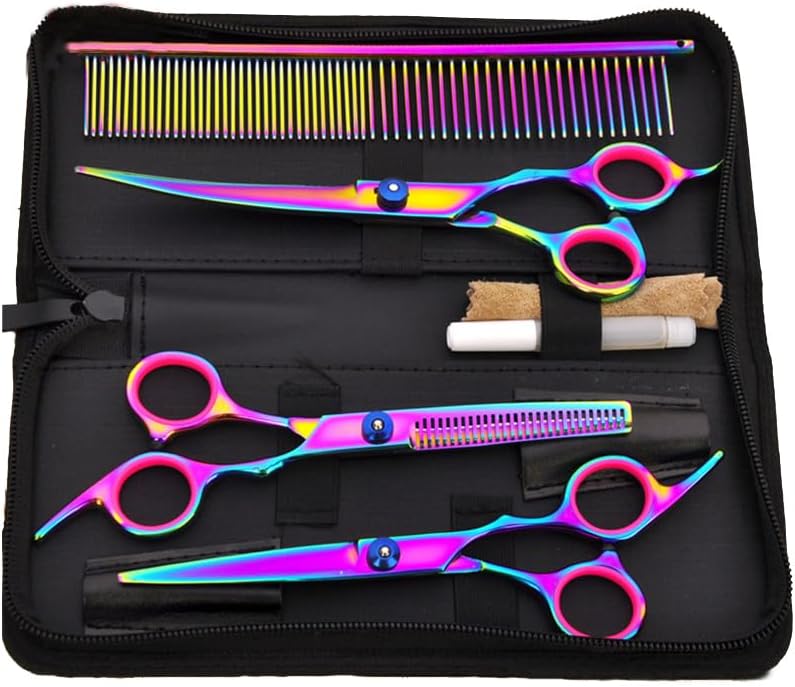 Professional Barber Scissors Kit - Colorful Pet Trimming Scissors, 7 inch Stainless Steel Shears for Grooming and Hair Cutting