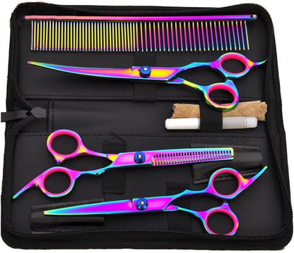 Professional Barber Scissors Kit - Colorful Pet Trimming Scissors, 7 inch Stainless Steel Shears for Grooming and Hair Cutting