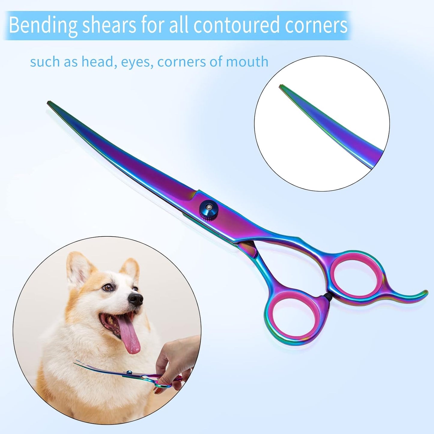 Professional Barber Scissors Kit - Colorful Pet Trimming Scissors, 7 inch Stainless Steel Shears for Grooming and Hair Cutting