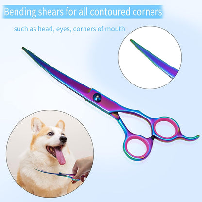 Professional Barber Scissors Kit - Colorful Pet Trimming Scissors, 7 inch Stainless Steel Shears for Grooming and Hair Cutting