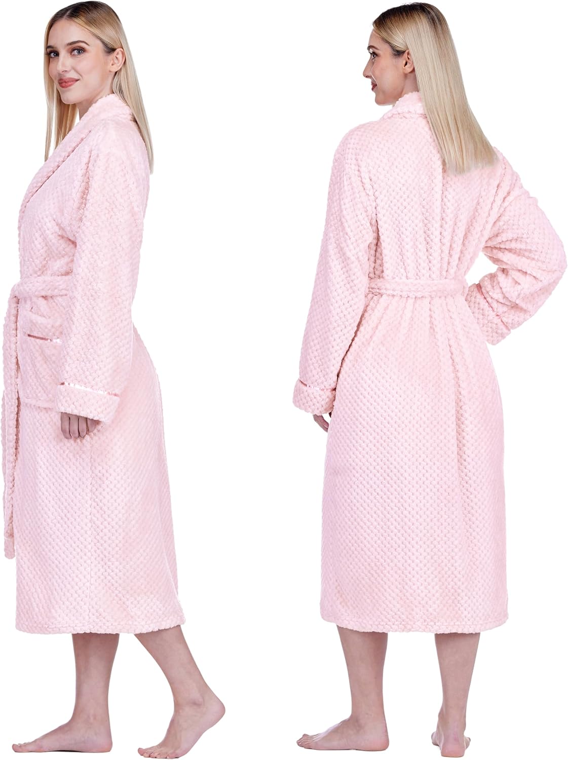 Womens Plush Robe, Soft Fleece Long Spa Bathrobe with Pockets
