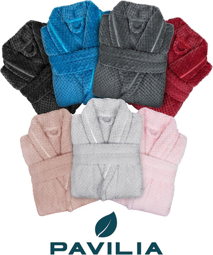 Womens Plush Robe, Soft Fleece Long Spa Bathrobe with Pockets