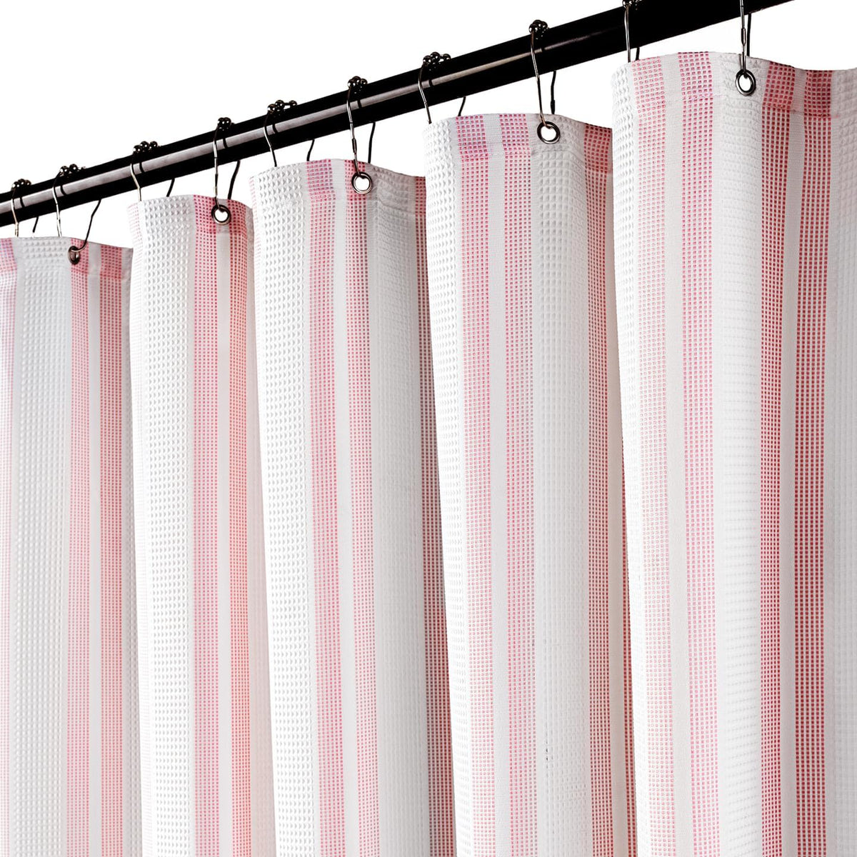 Pink Striped Shower Curtain 72x72 Inch, Waffle Textured Heavy Duty Thick Cloth Fabric Shower Curtains with 12 Metal Hooks,Pink and White Bath Bathroom Shower Curtain
