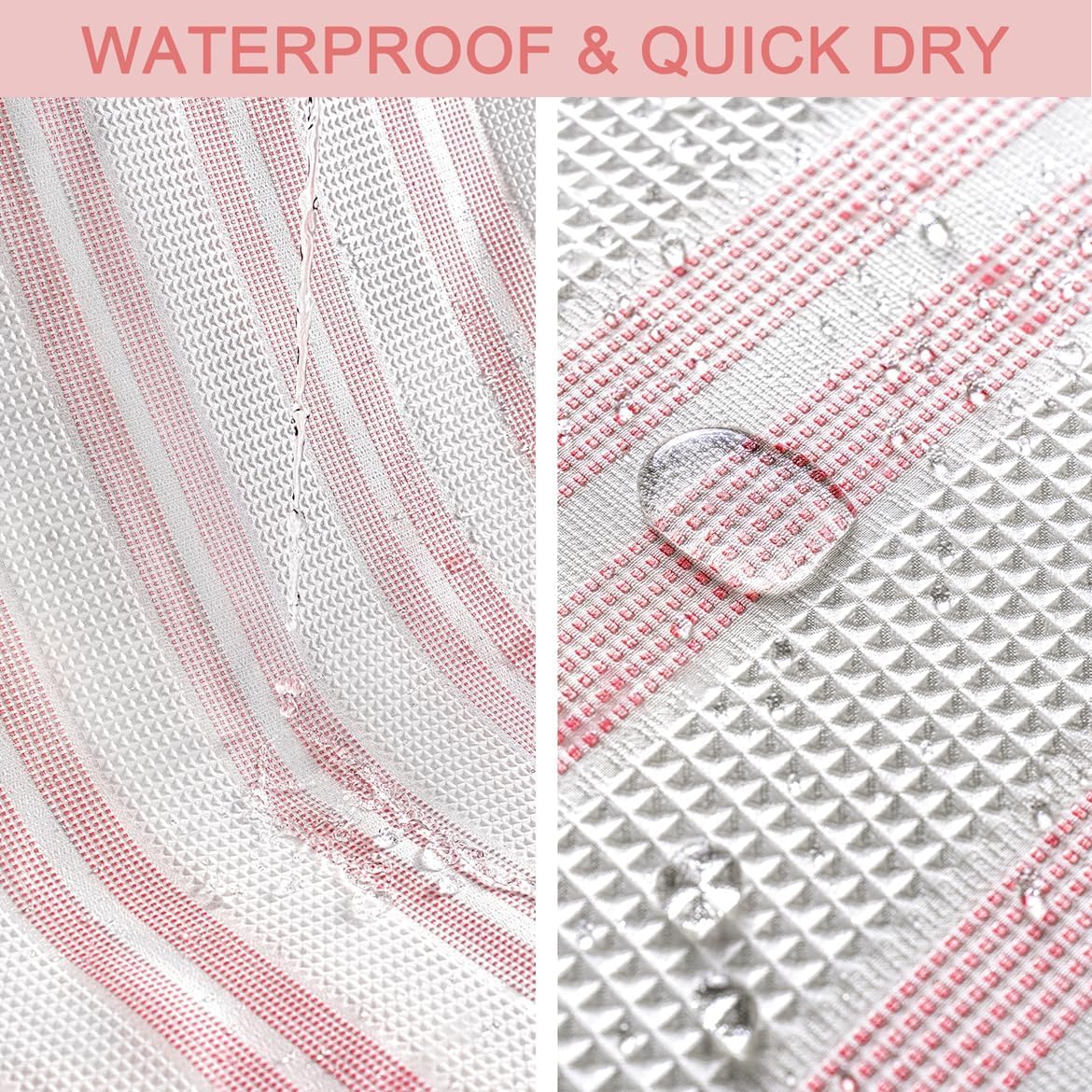 Pink Striped Shower Curtain 72x72 Inch, Waffle Textured Heavy Duty Thick Cloth Fabric Shower Curtains with 12 Metal Hooks,Pink and White Bath Bathroom Shower Curtain