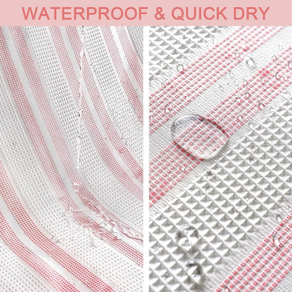 Pink Striped Shower Curtain 72x72 Inch, Waffle Textured Heavy Duty Thick Cloth Fabric Shower Curtains with 12 Metal Hooks,Pink and White Bath Bathroom Shower Curtain
