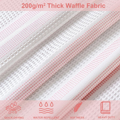 Pink Striped Shower Curtain 72x72 Inch, Waffle Textured Heavy Duty Thick Cloth Fabric Shower Curtains with 12 Metal Hooks,Pink and White Bath Bathroom Shower Curtain