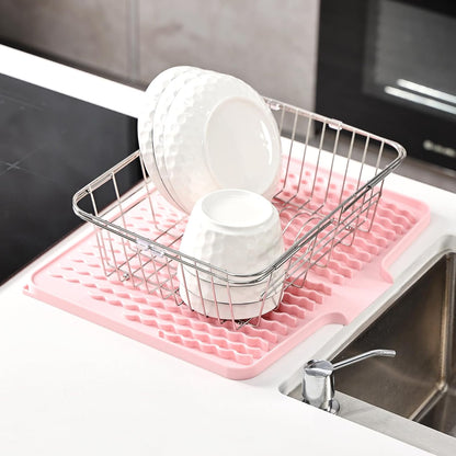 Silicone Dish Drying Mat for Kitchen Counter or Sink , Heat-resistant Dish Dryer Mat with Built-in Drain Lip , Non-Slip Drain Pad Protects Surfaces Prevents Water Build UP (Pink, 13x15.8 Inch)