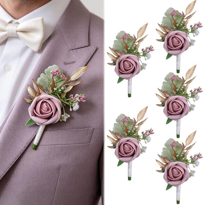 Dusty Pink Faux Foam Rose Boutonnieres for Men Wedding Prom 6Pcs