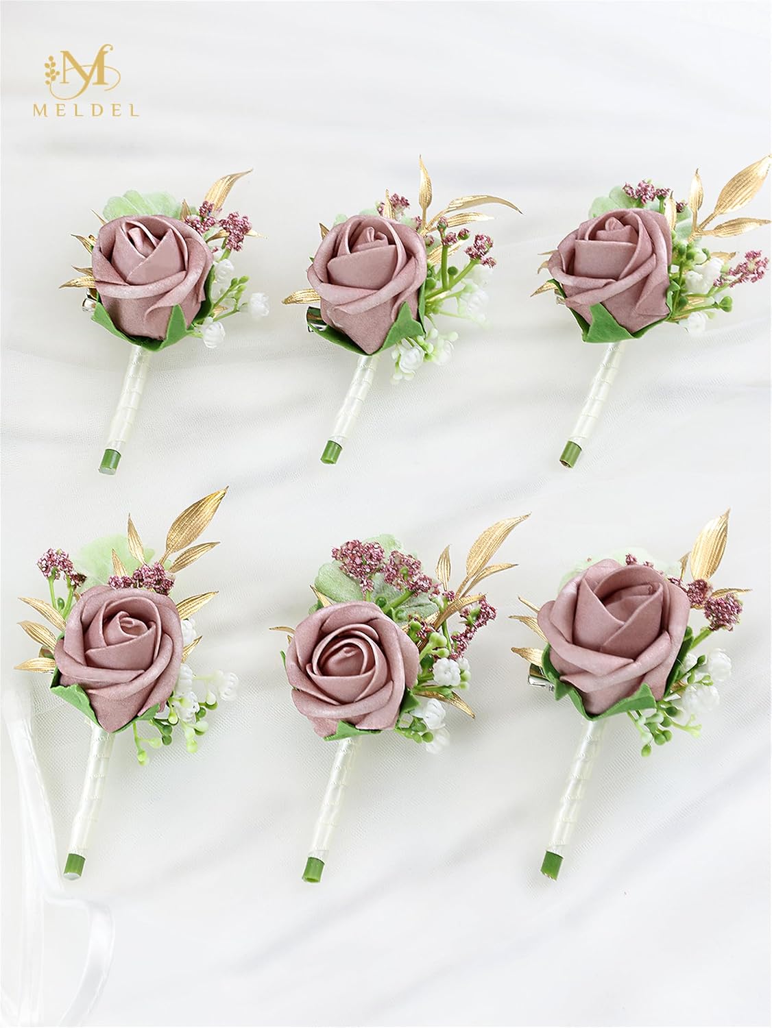 Dusty Pink Faux Foam Rose Boutonnieres for Men Wedding Prom 6Pcs