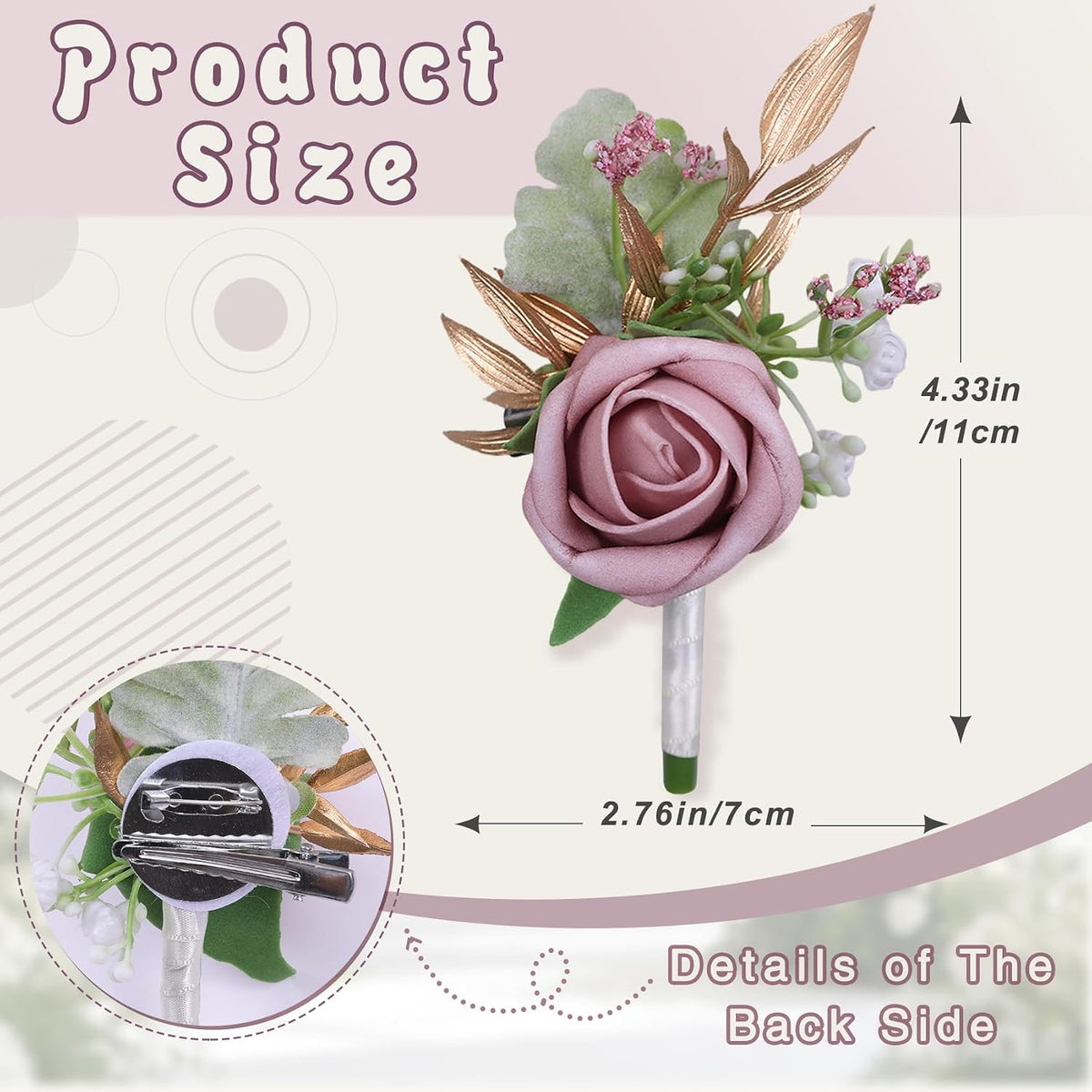 Dusty Pink Faux Foam Rose Boutonnieres for Men Wedding Prom 6Pcs