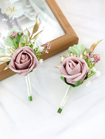 Dusty Pink Faux Foam Rose Boutonnieres for Men Wedding Prom 6Pcs