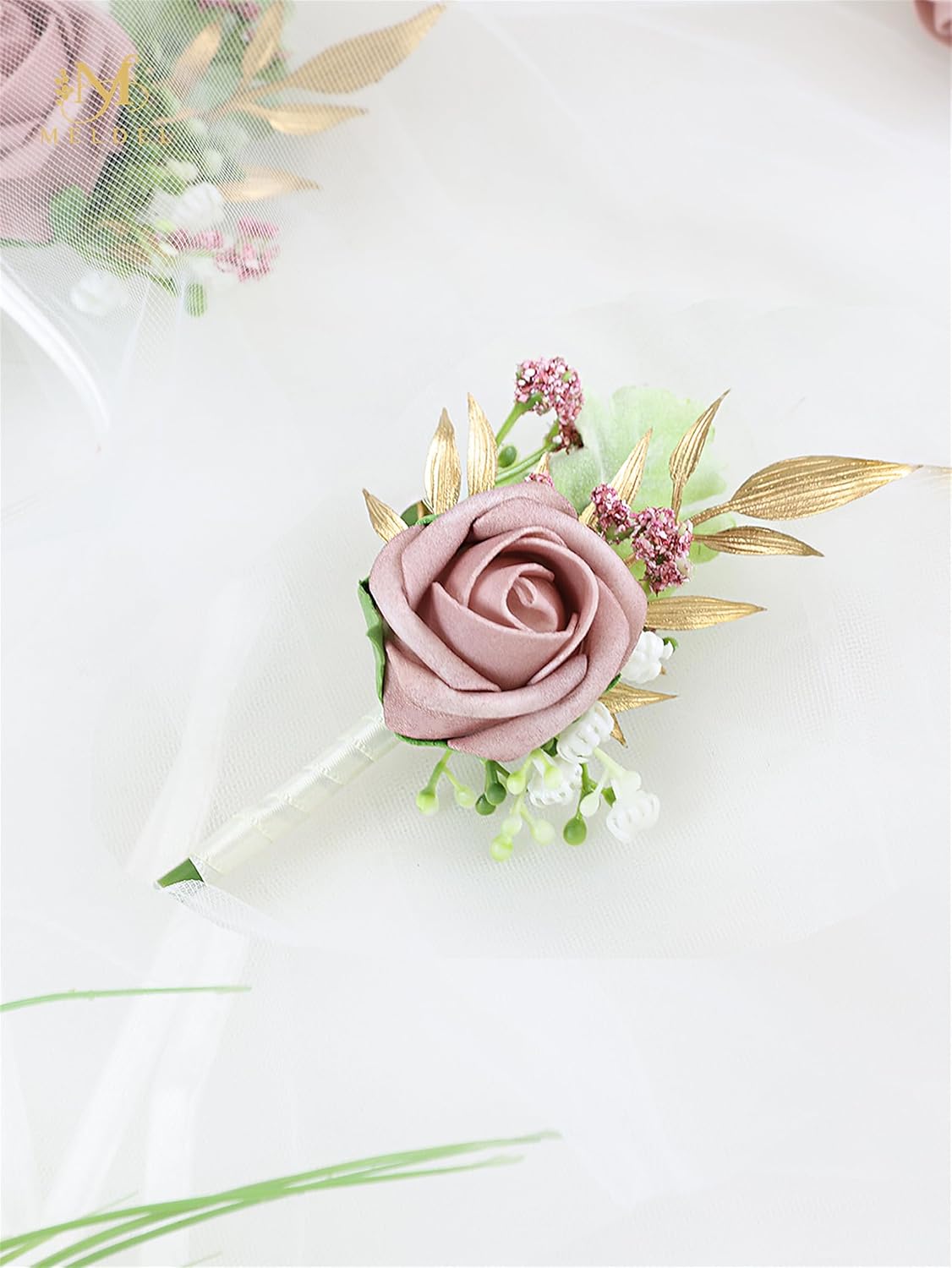 Dusty Pink Faux Foam Rose Boutonnieres for Men Wedding Prom 6Pcs