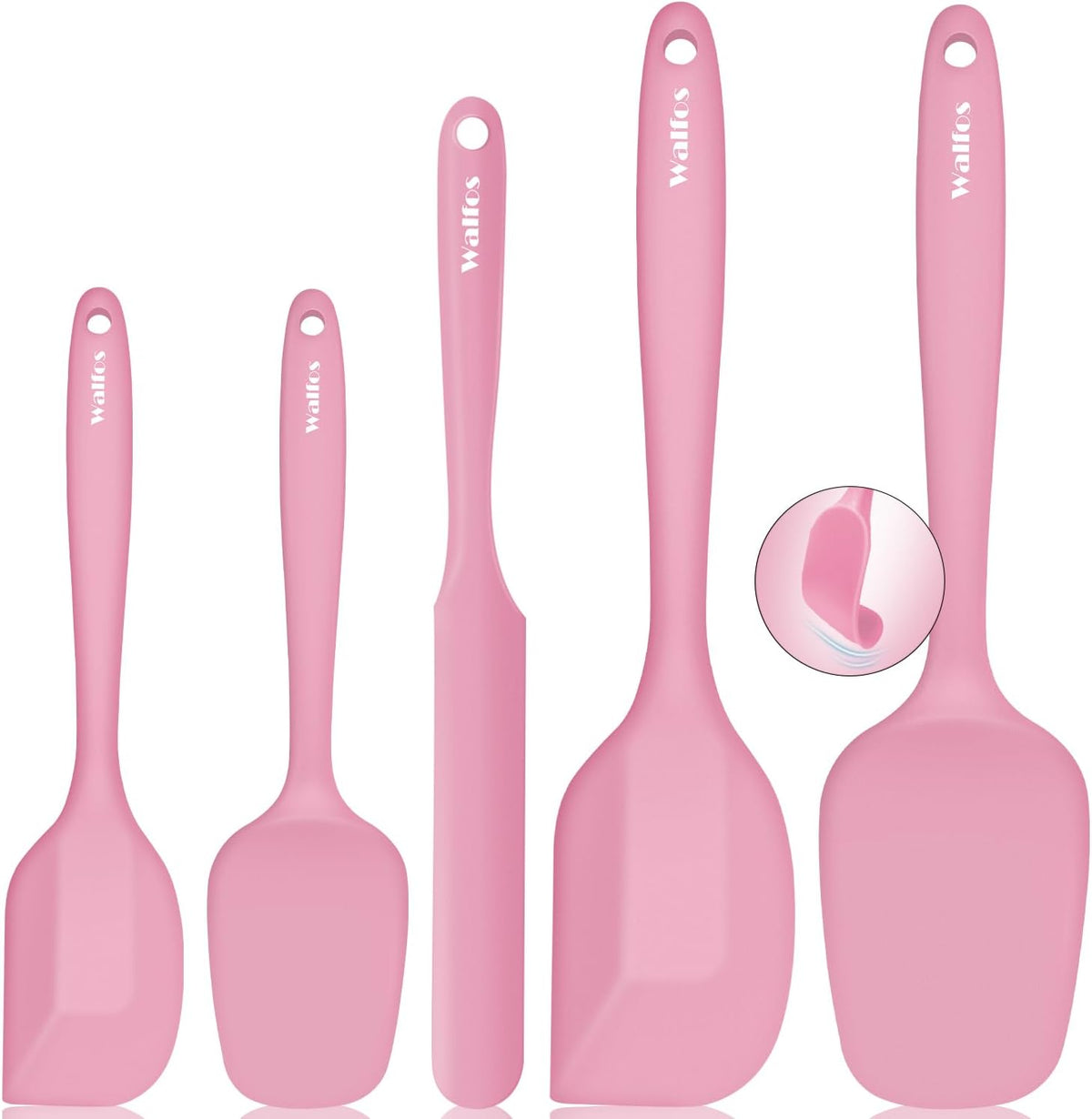 Silicone Spatula Set of 5 - (600°F) High Heat Resistant Kitchen Scraper Spatulas, One-Pieces Seamless Design, Perfect for Cooking Mixing & Baking - BPA Free and Dishwasher Safe（Pink）