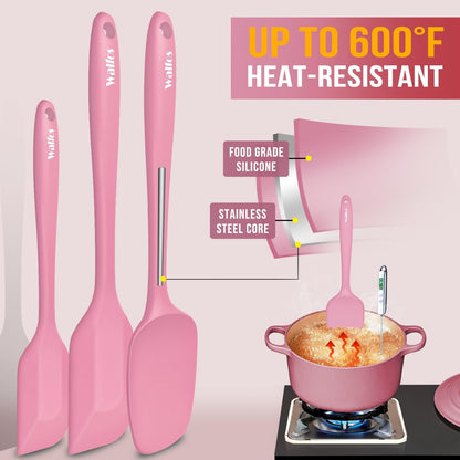 Silicone Spatula Set of 5 - (600°F) High Heat Resistant Kitchen Scraper Spatulas, One-Pieces Seamless Design, Perfect for Cooking Mixing & Baking - BPA Free and Dishwasher Safe（Pink）