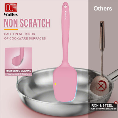 Silicone Spatula Set of 5 - (600°F) High Heat Resistant Kitchen Scraper Spatulas, One-Pieces Seamless Design, Perfect for Cooking Mixing & Baking - BPA Free and Dishwasher Safe（Pink）