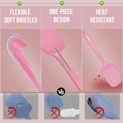 Silicone Spatula Set of 5 - (600°F) High Heat Resistant Kitchen Scraper Spatulas, One-Pieces Seamless Design, Perfect for Cooking Mixing & Baking - BPA Free and Dishwasher Safe（Pink）