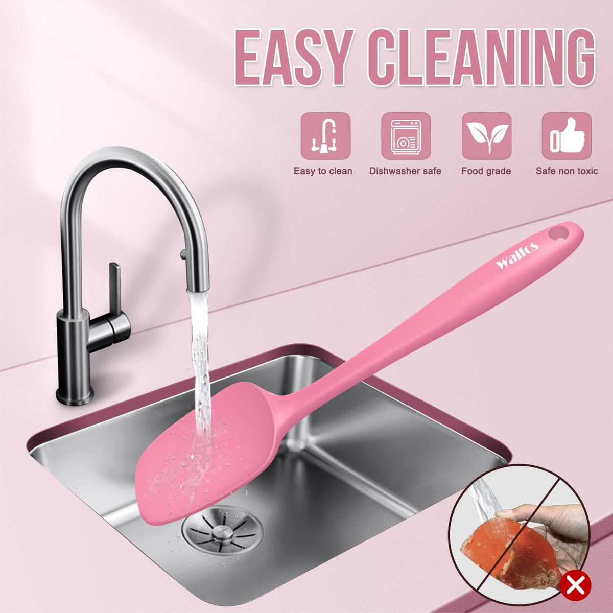 Silicone Spatula Set of 5 - (600°F) High Heat Resistant Kitchen Scraper Spatulas, One-Pieces Seamless Design, Perfect for Cooking Mixing & Baking - BPA Free and Dishwasher Safe（Pink）