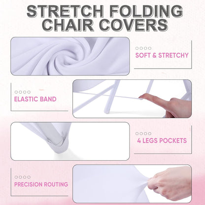 50 Pcs Folding Chair Cover Set, White, Pink