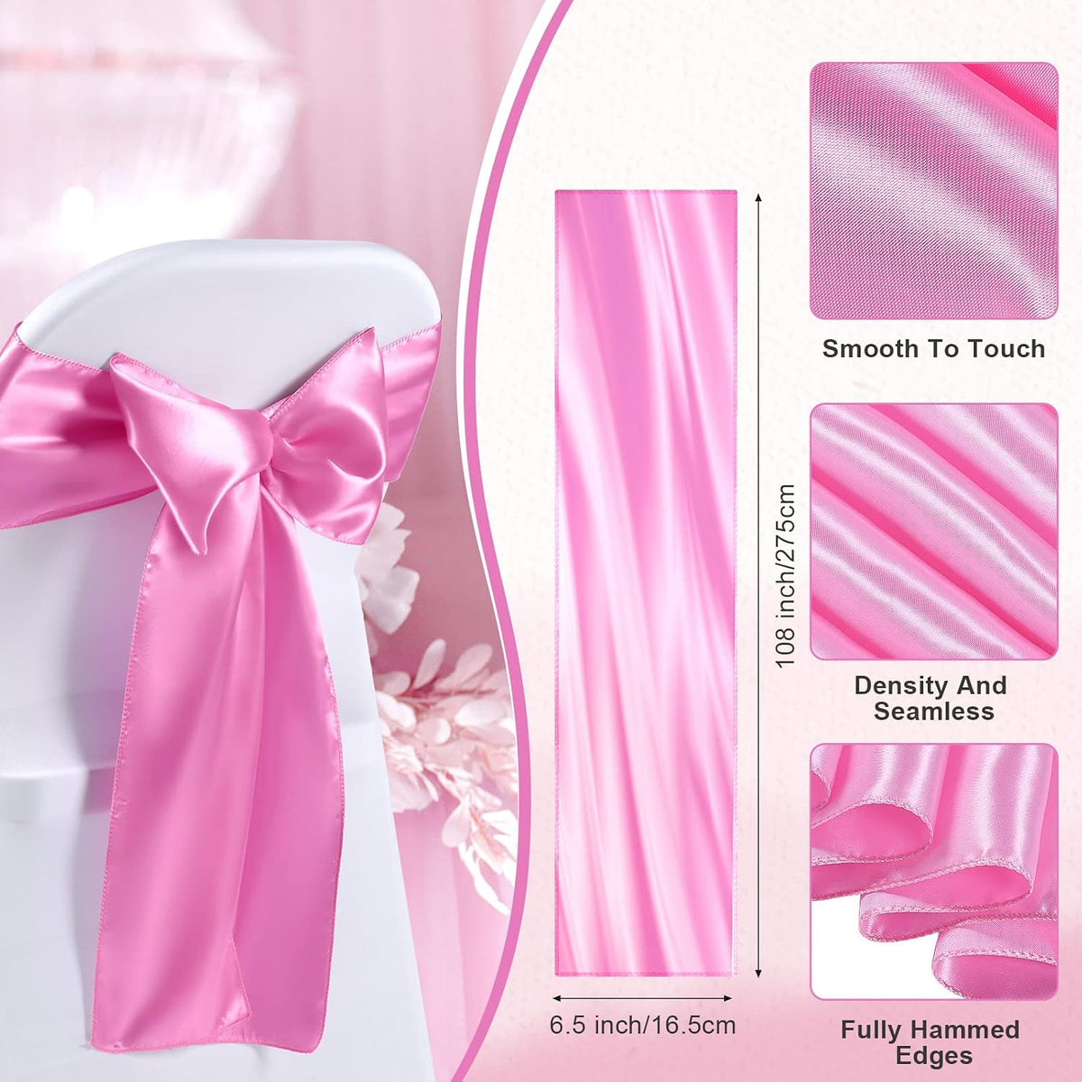 50 Pcs Folding Chair Cover Set, White, Pink
