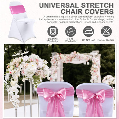 50 Pcs Folding Chair Cover Set, White, Pink