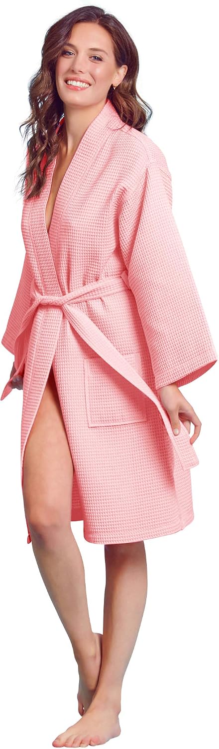 Women's Kimono Waffle Robe-Luxurious & Absorbent & Quick Dry-Cotton & Polyester Blend