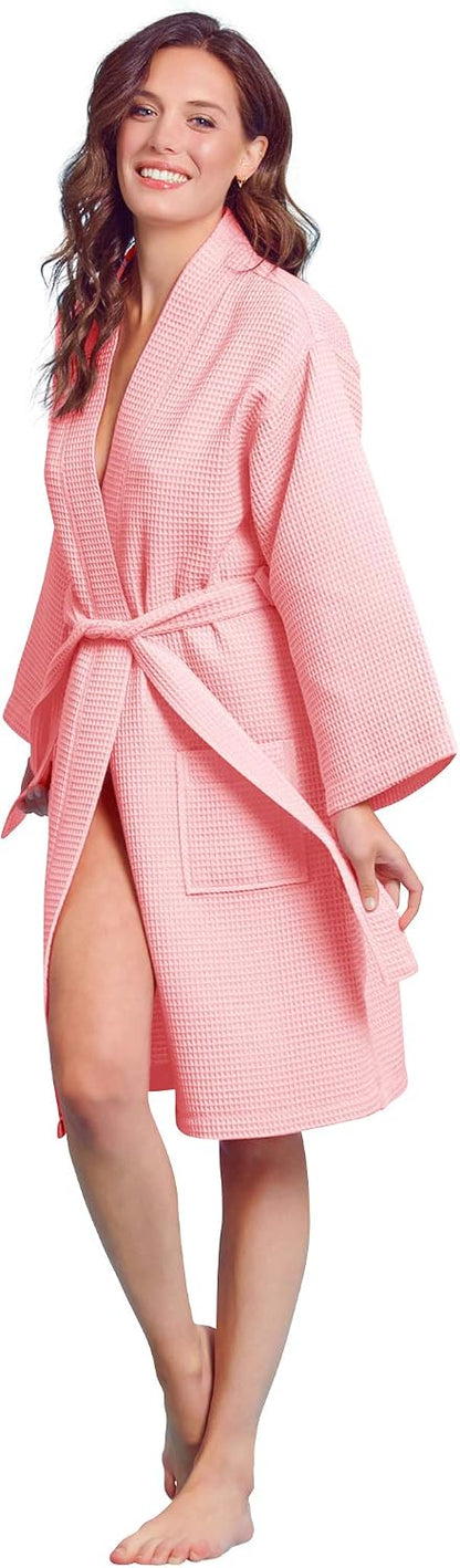 Women's Kimono Waffle Robe-Luxurious & Absorbent & Quick Dry-Cotton & Polyester Blend