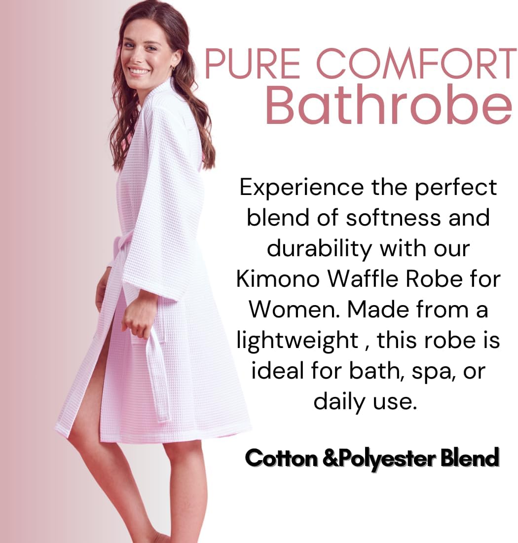 Women's Kimono Waffle Robe-Luxurious & Absorbent & Quick Dry-Cotton & Polyester Blend