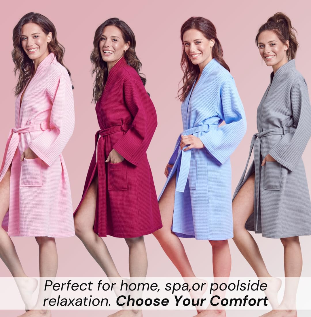 Women's Kimono Waffle Robe-Luxurious & Absorbent & Quick Dry-Cotton & Polyester Blend