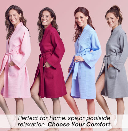 Women's Kimono Waffle Robe-Luxurious & Absorbent & Quick Dry-Cotton & Polyester Blend