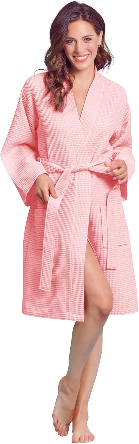 Women's Kimono Waffle Robe-Luxurious & Absorbent & Quick Dry-Cotton & Polyester Blend