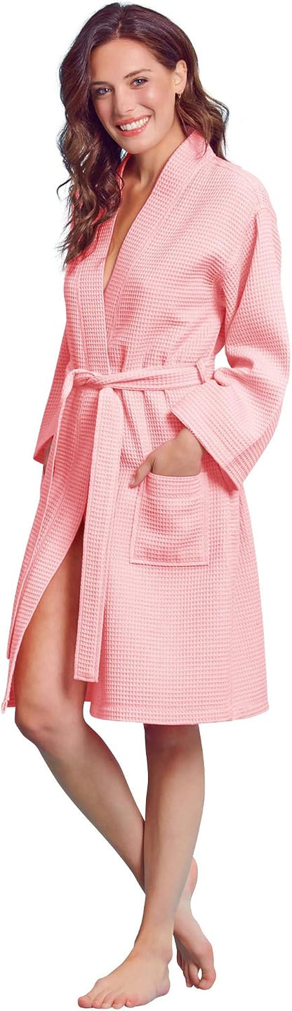 Women's Kimono Waffle Robe-Luxurious & Absorbent & Quick Dry-Cotton & Polyester Blend