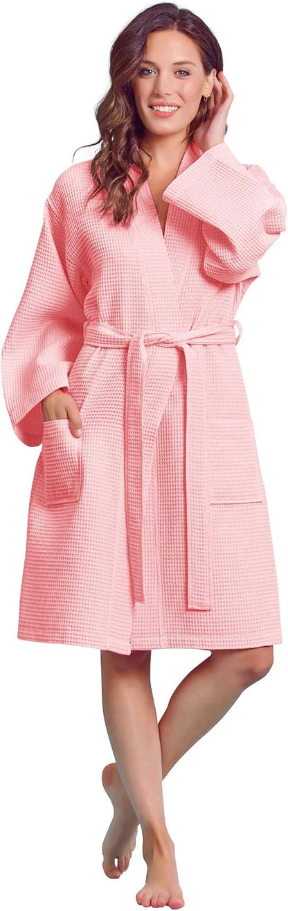 Women's Kimono Waffle Robe-Luxurious & Absorbent & Quick Dry-Cotton & Polyester Blend