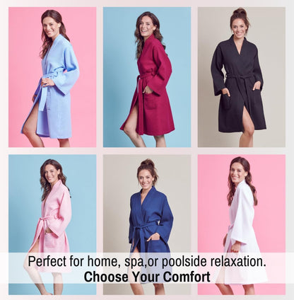 Women's Kimono Waffle Robe-Luxurious & Absorbent & Quick Dry-Cotton & Polyester Blend