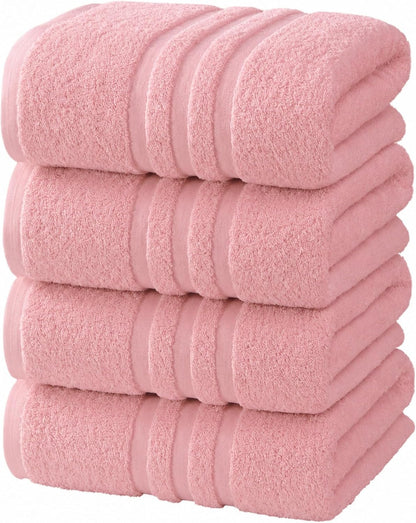 Large 100% Organic Cotton Bath Towels 4 Pack, 30x60 in, Pink