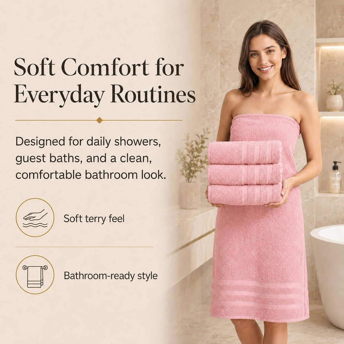 Large 100% Organic Cotton Bath Towels 4 Pack, 30x60 in, Pink