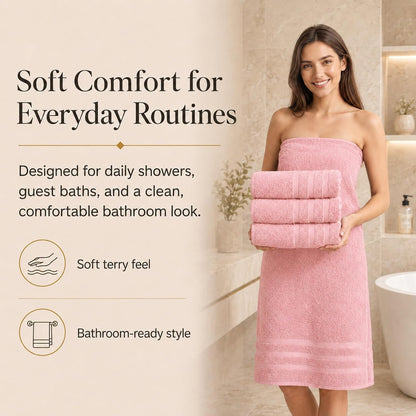 Large 100% Organic Cotton Bath Towels 4 Pack, 30x60 in, Pink